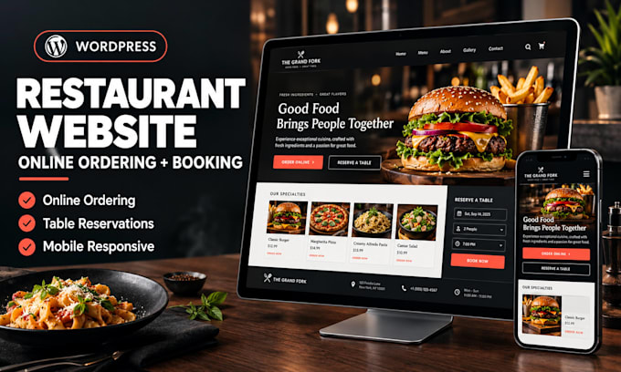 design a restaurant website with online ordering system and table reservations