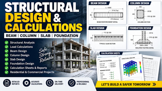 do foundation, beam, column, and slab structural design calculation