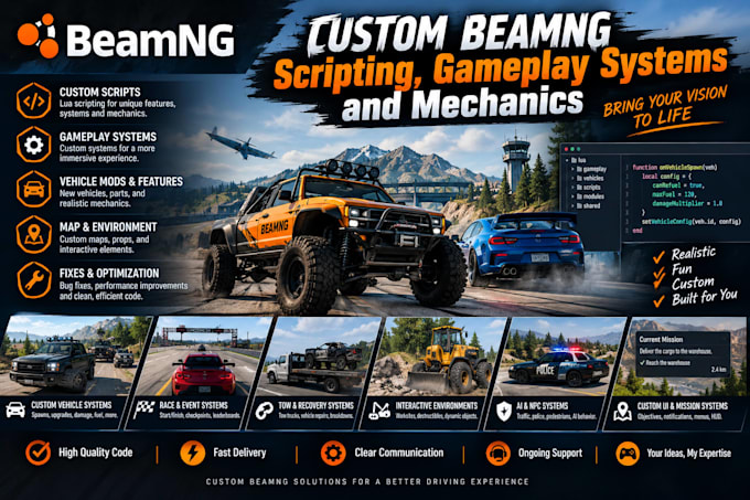 custom beamng scripting, gameplay systems and mechanics