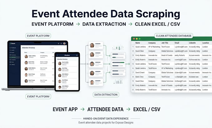 scrape event attendee data from networking apps or site