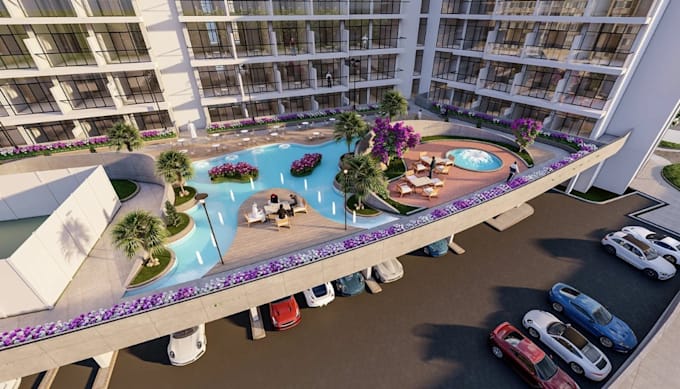 3d visualization for 5 star hotel,luxury exterior design,facade rendering