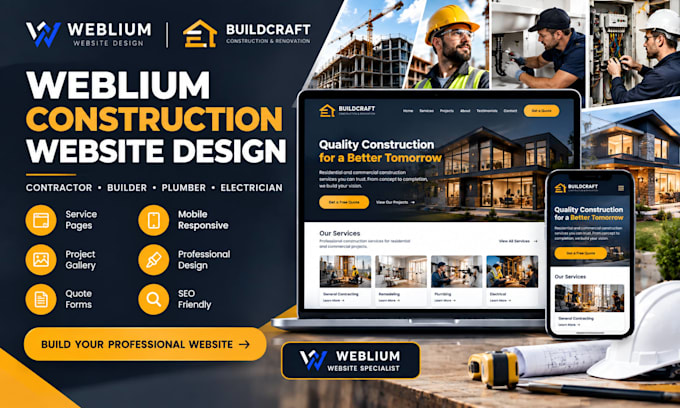design weblium construction website builder plumber electrician roofing services