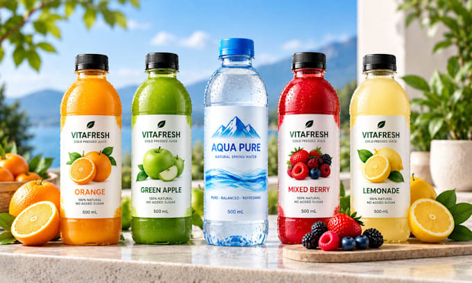 design premium juice and water bottle labels