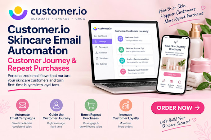 create customerio skincare email automation customer journey repeat purchases