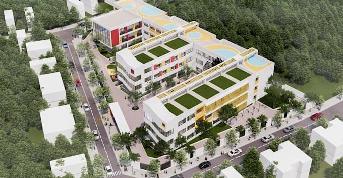 revamp 3d primary school building design, learning space environ, kindergarten