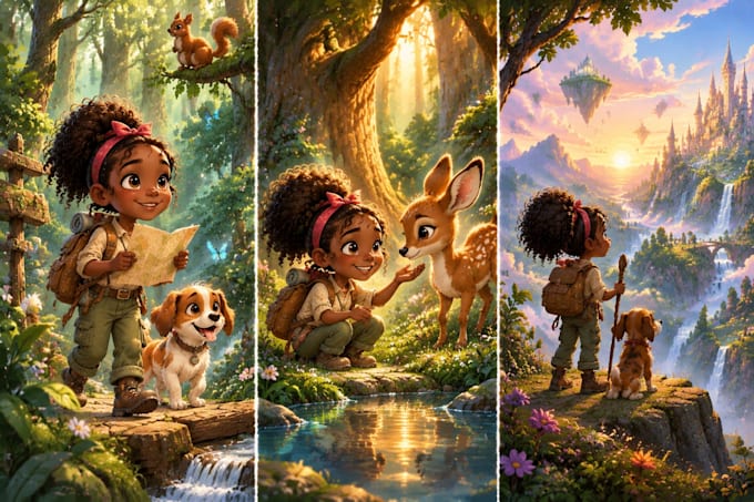 illustrate colorful childrens books with consistent characters