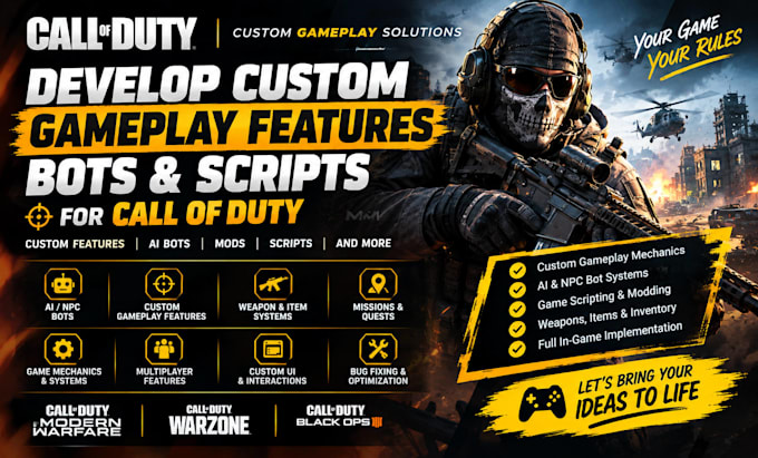 develop custom gameplay feature, game bot and scripts for gta, cod and free fire