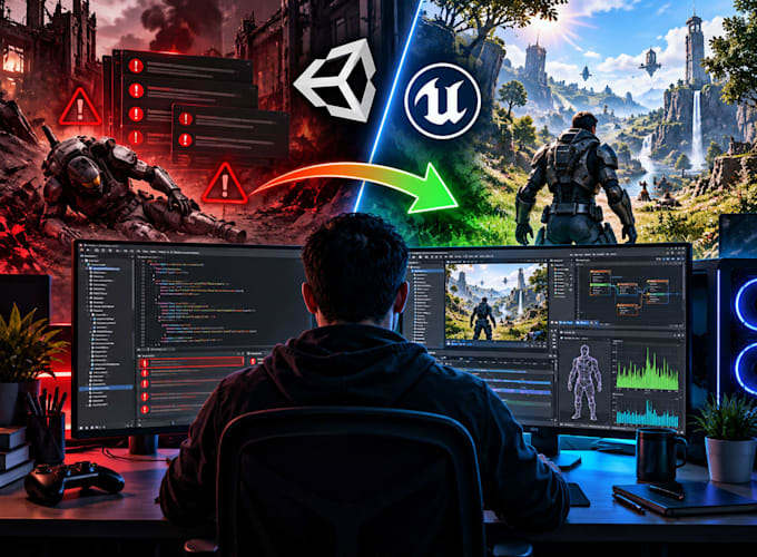 fix game bugs, crashes, errors and optimize unity, unreal engine and ue5