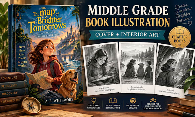 design middle grade book covers and children chapter book interior illustration