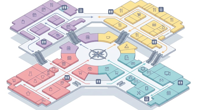 design shopping mail map, retail map, store directory map and wayfinding map