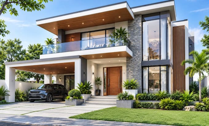 create modern exterior facade design and 3d visualization for your building