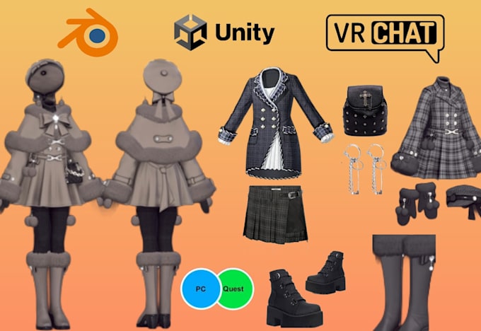 custom vrchat outfit vrchat clothing, accessories, props, weapon for your avatar