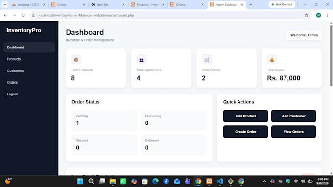 a PHP mysql inventory and order management system