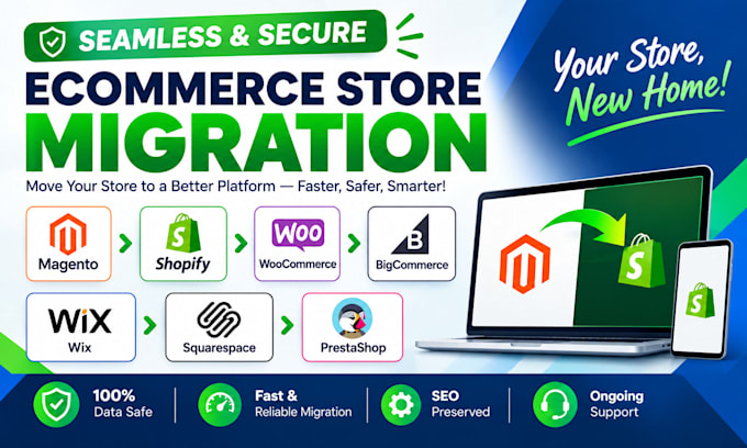 migrate magento store shopify woocommerce bigcommerce wix squarespace prestashop