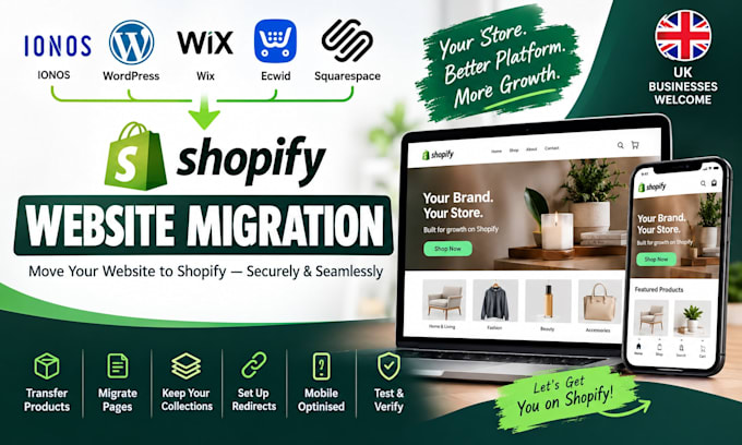 migrate ionos wordpress wix ecwid squarespace website shopify store migration