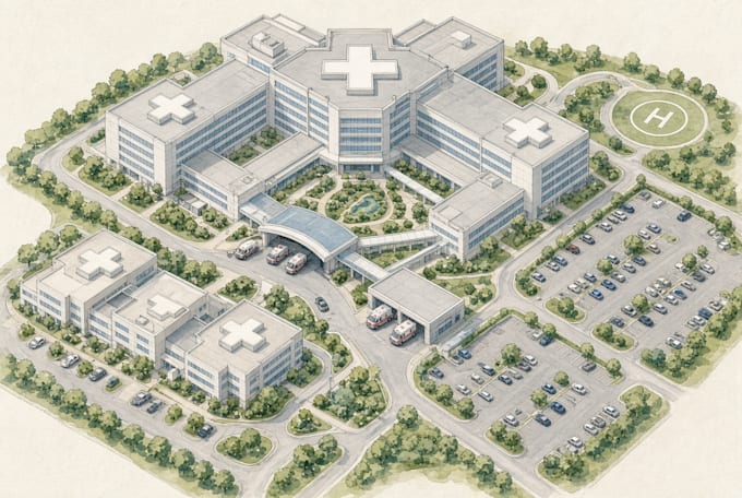 design 3d wayfinding vector map for hospital farm facility clinic map