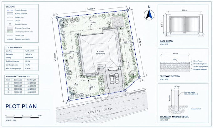 create professional 2d site plan, plot plan and property plan in autocad