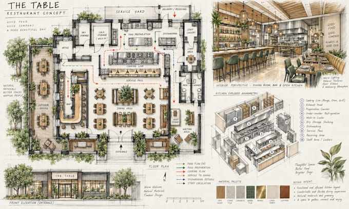 design restaurant floor plan and kitchen layout