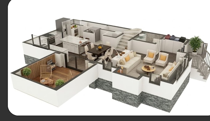 convert 2d floor plan to 3d floor plan with realistic architectural rendering