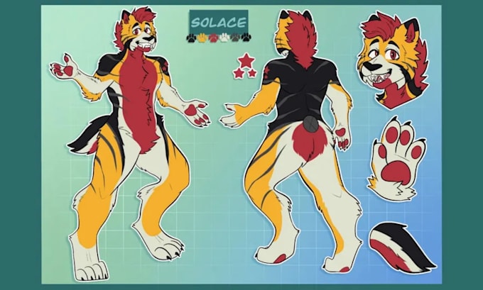 draw a professional furry fursona reference sheet fursona ref sheet character