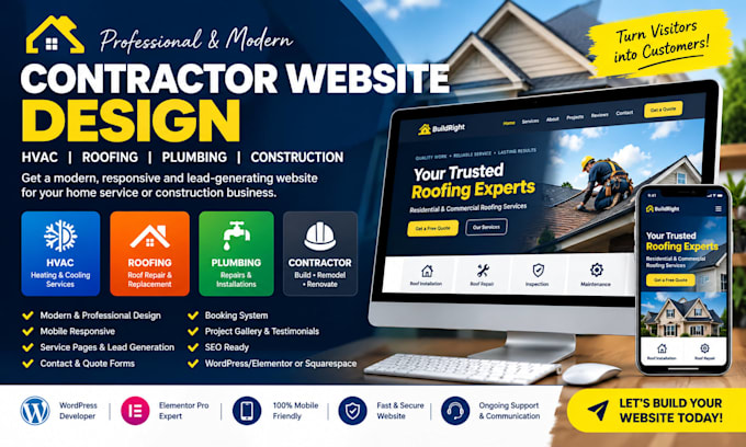 design hvac website, roofing, plumbing and contractor website