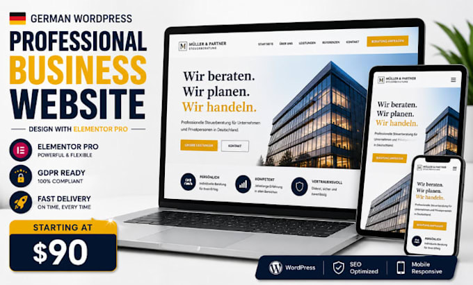 design a professional german wordpress website with elementor pro