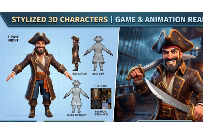 create stylized 3d cartoon character models for games, animation and 3d printing