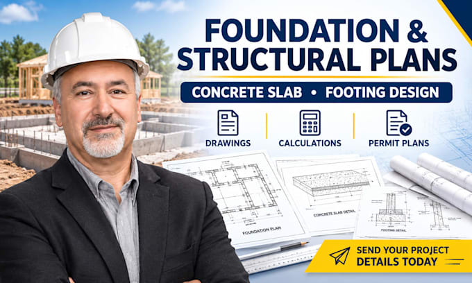 structural engineer drawing foundation design concrete slab footing permit USA