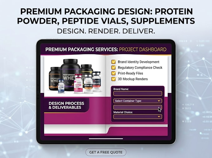 do premium protein powder label, peptide vial label, supplement bottle packaging
