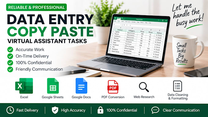 data entry, copy paste and virtual assistant task