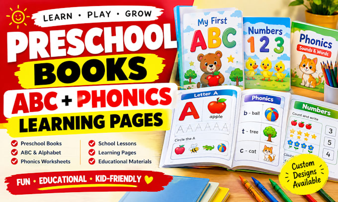 create preschool books, abc, phonics, school lessons and learning pages