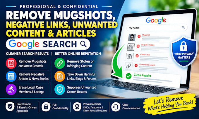 remove mugshots, negative links unwanted content and articles from google search