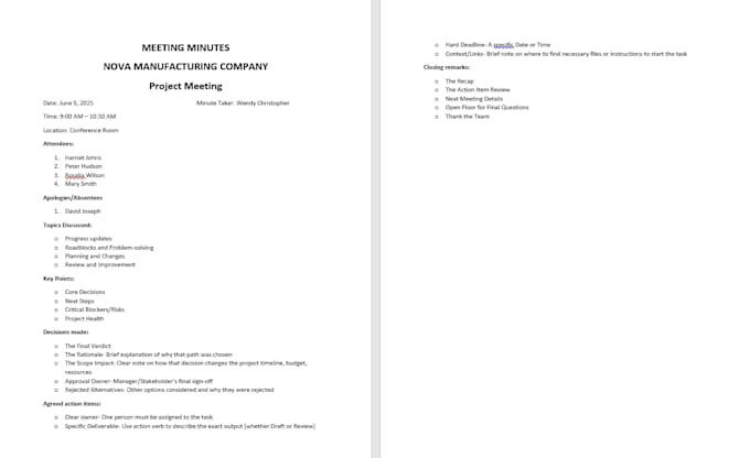 create meeting agendas and meeting minutes