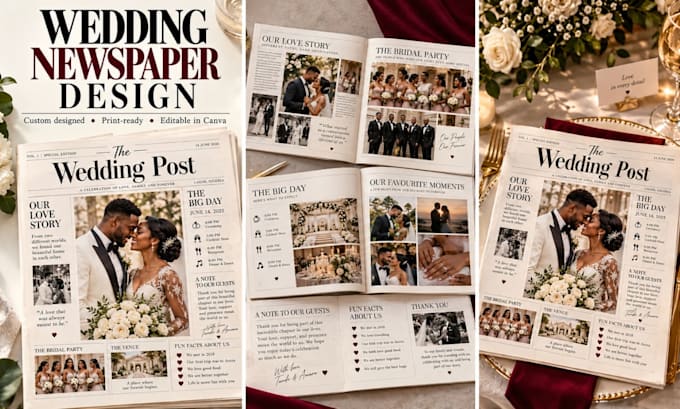 design a custom wedding newspaper, program or magazine in canva