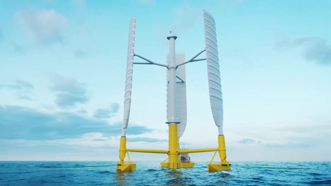 create 3d offshore engineering and wind turbine 3d animation