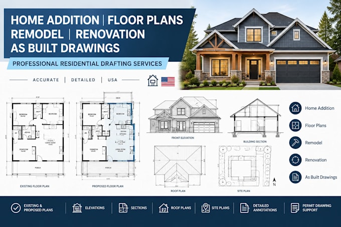create home renovation, addition and permit drawing plans