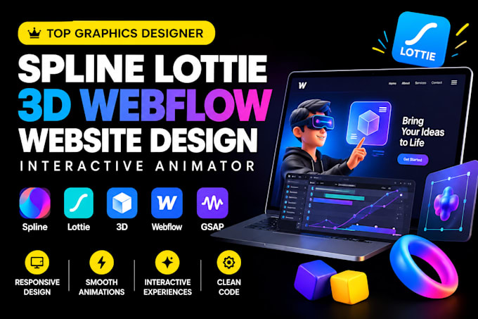 integrate spline lottie animation 3d webflow website design interactive animator
