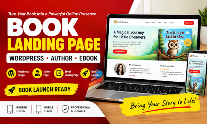 create children book landing pages, wordpress, author, ebook and book launch