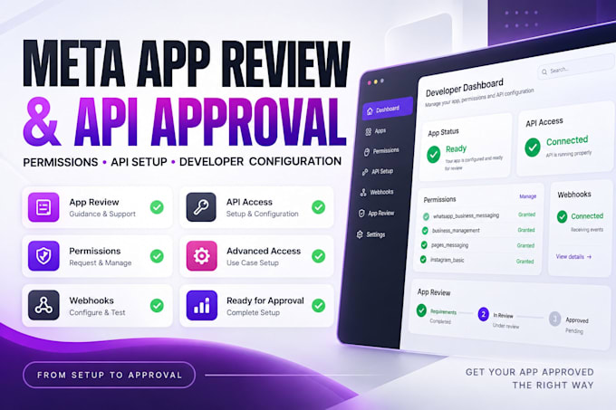 set up meta app review, permissions, api approval and developer configuration