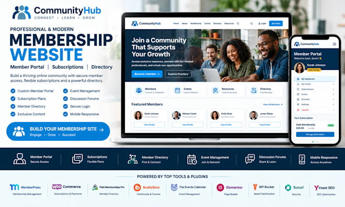 build membership website with member portal, subscriptions and directory