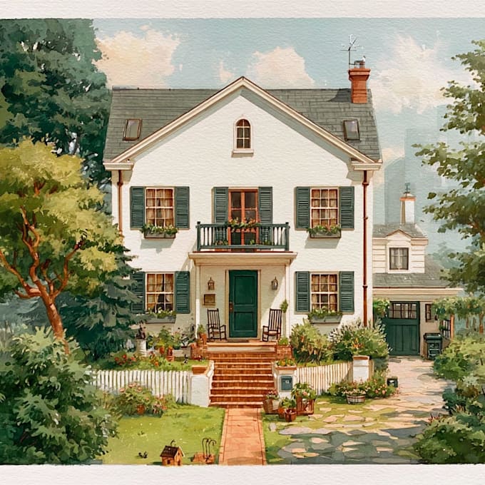 digital watercolor house illustration
