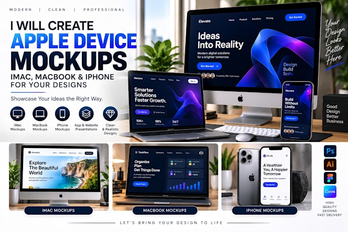 create apple imac macbook iphone mockups for your designs