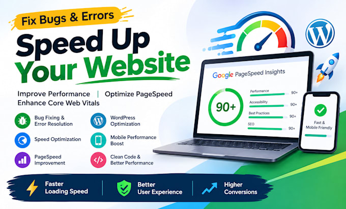 fix website bugs, speed issues and improve google pagespeed score