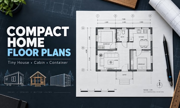 draft tiny house, cabin, container home 2d floor plans in autocad