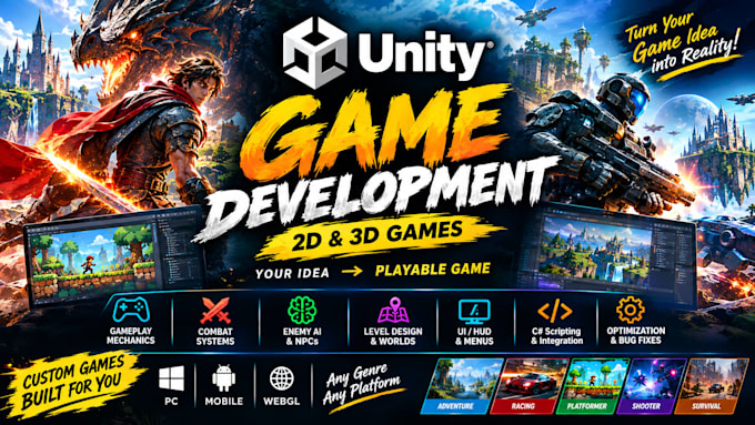 develop a 2d or 3d unity game with custom mechanics