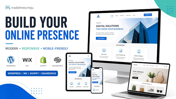 design a professional responsive website on wordpress, wix, shopify, squarespace