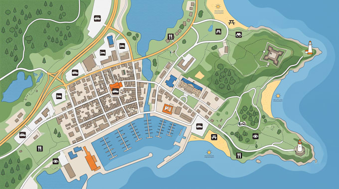 design visitor map, wayfinding map, tourism map and custom flat vector map