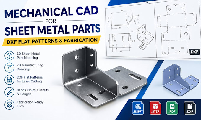 mechanical cad for sheet metal parts, dxf flat patterns and fabrication