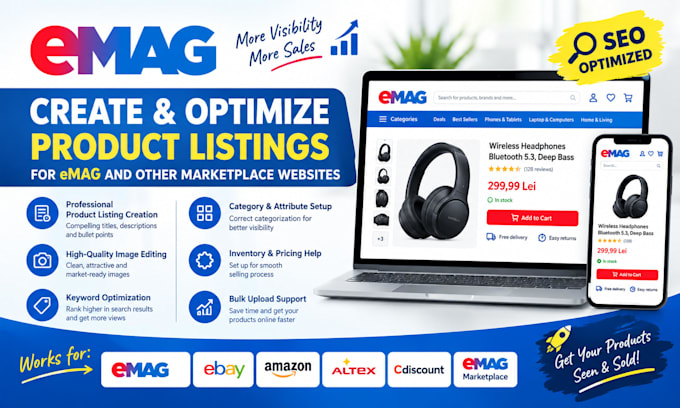 create and optimize product listings for emag and other marketplace website
