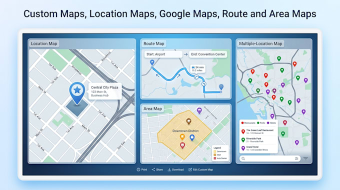 create custom maps, location map, route and area map